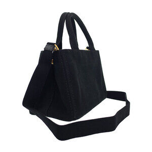 Prada 2way top handbag handles canvas Canapa Black Tote